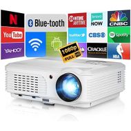 EUG Bluetooth HD 1080P Movie Projector Home Cinema with Android WiFi HDMI USB RCA,5500lumen LCD Wireless Smart TV Projector Support iOS/Smartphones Blu Ray DVD TV Stick PC Laptop Outdo