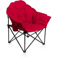 ALPHA CAMP Oversized Camping Chairs Padded Moon Round Chair Saucer Recliner with Folding Cup Holder and Carry Bag