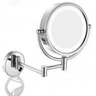 GGMIN LED Lighted Wall Mount Makeup Mirror, Double Sided Bathroom Mirror, Foldable Telescopic Magnifying Mirror for Spa and Hotel,Chromed_7X
