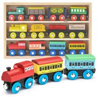 Play22 Wooden Train Set 12 PCS - Train Toys Magnetic Set Includes 3 Engines - Toy Train Sets For Kids Toddler Boys And Girls - Compatible With Thomas Train Set Tracks And Major Bra