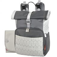 Fisher-Price Multi-Pocket (13) Grey Roll Top Diaper Bag Backpack with Portable Changing Pad, Stroller Straps, Wipes, Bottle, Tablet Pockets