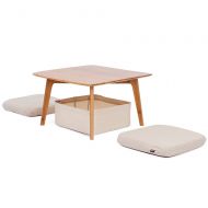 ZENS BAMBOO Small Coffee Table Square Tatami Table Storage Basket 2 Sponge Cushions Living Room Furniture