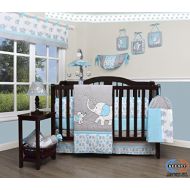 GEENNY Boutique Baby 13 Piece Nursery Crib Bedding Set, Blizzard Blue Grey Elephant