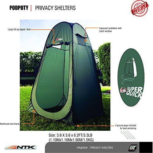  NTK Pod Poty 3.6x3.6 Ft Portable Pop Up Privacy Shelter Dressing Changing Tent Cabana Window Room, Camping Shower Toilet Tent. Easy Assembly, Durable Fabric Full Coverage Rainfly.