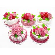 Wonder Miniature Dollhouse Miniatures Food Set 2cm 5 Mixed Rose Flower Cake Supply Charms 13702