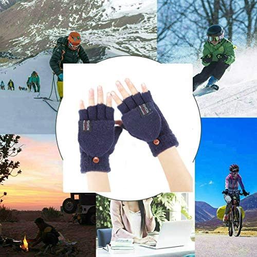  [아마존베스트]Kbinter Womens & Mens USB Heated Gloves Knitting Hands Full & Half Heated Fingerless Heating Warmer with Button Washable Design, Mitten Winter Hands Warm Laptop Gloves (Navy)