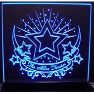 ValleyDesignsND Movie Theater Home Sign Stars Stars Acrylic Lighted Edge Lit 12 Reflective Black Mirror Desk Model Base 15 LED Sign Light Up Plaque Made in The USA (Send Your Text)