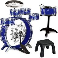 [아마존베스트]ToyVelt 12 Piece Kids Jazz Drum Set  6 Drums, Cymbal, Chair, Kick Pedal, 2 Drumsticks, Stool  Little Rockstar Kit to Stimulating Children’s Creativity, - Ideal Gift Toy for Kids, Teens,
