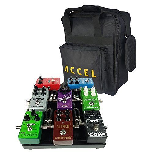  Accel XTA10 Pro Compact Pedal Board small 10.50 x 13.00 inch Aluminum Guitar Effect Pedalboard with hook and loop mounting strips and tote case