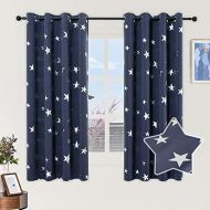 [아마존베스트]Lofus Blackout Curtains for Kids Room with Cute Shiny Star Pattern, Grommet Top Window Drapes Protect Privacy 38x45 Inches, Navy Blue