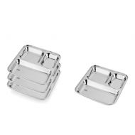 WhopperIndia Stainless Steel 3 Compartment Square Plate, Thali, Mess Tray, Dinner Plate Set of 4 pcs- 25 cm each