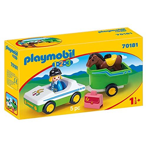 플레이모빌 Playmobil 70181 1.2.3 Car with Horse Trailer for Children 18 Months+