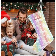 XOZOTY Personalized Rainbow Star Unicorn Christmas Stockings Customized Xmas Festive Gifts Home Fireplace Decor 17.52 x 7.87 Inch