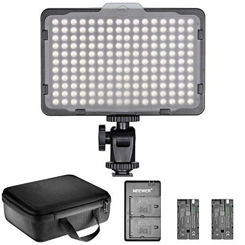 니워 Neewer Dimmable 176 LED Video Light Lighting Kit: 176 LED Panel 3200-5600K, 2 Pieces Rechargeable Li-ion Battery, USB Charger and Portable Durable Case Compatible with Canon, Nikon