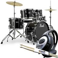 [아마존베스트]Pearl Roadshow RS585C C31 Jet Black Drum Kit + Keepdrum Headphones + 1 Pair of Drumsticks