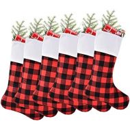 通用 6Pack Christmas Stockings, 17.1Inch Buffalo Plaid White Cuff Personalize Hanging Stockings Classic Fireplace Stockings Family Holiday Decor