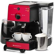 EspressoWorks All In One Barista Bundle Set, 7 Piece Espresso Machine, Cappuccino Maker, Professional Coffee And Latte Machine With Milk Frother and Small Espresso Grinder, 1350W, (Red)