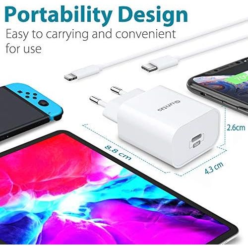  [아마존베스트]Quntis 30 W iPhone iPad Quick Charger USB C with 2 m Type C to Lightning Cable, MFi Certified Fast Charger Set, PD 3.0 Power Supply for iPad Pro Air Mini, iPhone SE 2020 11 Pro Max