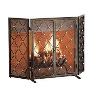 BNFD Brassy Gold Fireplace Screen with Doors, Wood Burner Stove Previous Fire Screen, Living Room Fire Screen Protector, 52in×33in