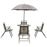 JINPENGRAN 6 PCS Patio Garden Set Furniture 4 Folding Chairs Table with Umbrella Gray New- Outdoor Garden Furniture Sets