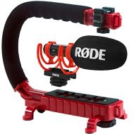 RØDE VideoMic GO + CAM CADDIE Scorpion JR (RED) - Compact On Camera Microphone with Ryocote Lyre Shock Mount + Hand Held Stabilizer Grip
