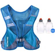 AONIJIE Men Women Ultralight Running Vest Pack Reflective Breathable Hydration Backpack for Hiking Camping Marathon Cycling Race (Blue - with 2 pcs 250ml Bottles)