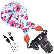 Wolven Soft Scarf Camera Neck Shoulder Strap Belt Compatible with All DSLR/SLR/Digital Camera (DC) / Instant Camera Etc, Blue Pink Flower