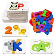 [아마존베스트]Berkshiled Number and Alphabet Flash Cards for Toddlers 2-4 Years, ABC Montessori Educational Toys Gifts for 2 3 4 year old Preschool Learning Activities Wooden Letters and Numbers Animal Puz