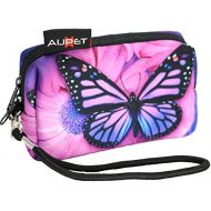 AUPET Purple Butterfly Design Digital Camera Case Bag Pouch Coin Purse with Strap for Sony Samsung Nikon Canon Kodak