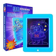 [아마존베스트]Chomunce Kids 3D Drawing Board,Magic Pad with Light Up Glow,LED Draw Sketch Tablet for Art Write Learning which Includes Wiping Cloth, Glow Boost Card, Fun Guide Stencils - Educati