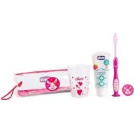 Chicco - Travel Brush Set: Tooth Brush + Paste + case + Cup, Pink