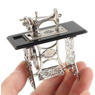 EatingBiting 1/12 1:12 Scale Dollhouse Miniatures Furniture Vintage Silver Sewing Machine Table Metal , Sewing Machine Pedal Can Move , Worth to Keep