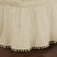 Biscaynebay Ivory Luxury Ruffles Pattern 18-Inch Drop Bed Skirt Queen/ King Size, Beautiful Pom Pom Fringe Design Borders Ruffled Bed Valance, Features Easy-Stretch, Classic Casual Style, Soli