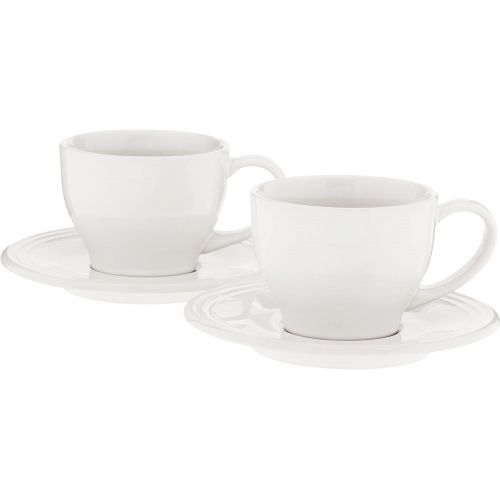 르크루제 Le Creuset Stoneware Set of 2 Cappuccino Cups and Saucers , 7 oz. each, White