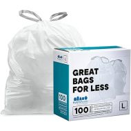Plasticplace Custom Fit Trash Bags, Compatible with Simplehuman Code L (100 Count) White Drawstring Garbage Liners 4.8 Gallon / 18 Liters, 16.75