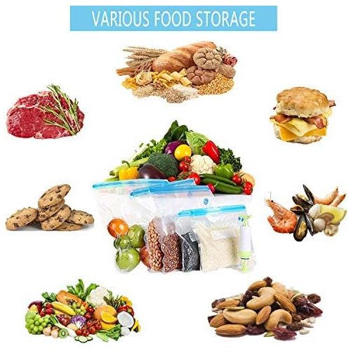  DANJIA Sous Vide Bags 20pack Reusable Vacuum Food Storage Bags with 3 Sizes Vacuum Food Bags,1 Hand Pump,4 Sealing Clips for Food Storage and Sous Vide Cooking