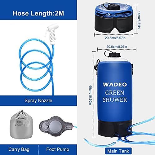  WADEO Camp Shower, 15L 4 Gallons Portable Outdoor Camping Shower Bag Pressure Shower with Foot Pump and Shower Nozzle for Beach Swim Travel Hiking Backpacking
