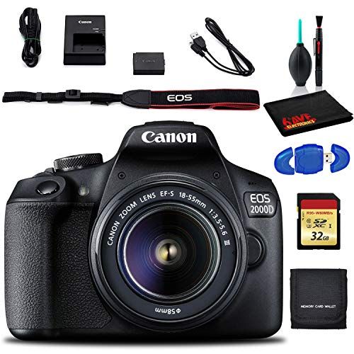 캐논 Canon EOS 2000D DSLR Camera with EF-S 18-55 mm f/3.5-5.6 III Lens (International) with Cleaning Kit, and Memory Kit