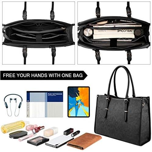  [아마존베스트]NUBILY Laptop Bag for Women 15.6 Inch Waterproof Lightweight Leather Laptop Tote Bag Womens Professional Business Office Work Bag Briefcase Large Computer Bag Shoulder Handbag Black