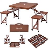 Giantex Portable Folding Outdoor Camping BBQ Picnic Table Set Kit w/ 4 Seats Bench Build in | Sturdy Aluminum Frame Heavy Duty Durable Light Waterproof for Family Friends Party Kids Dining