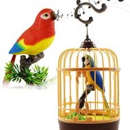 [아마존베스트]Haktoys Singing & Chirping Bird in a Cage, Moving Beak and Tail | Sound Activated and Battery Operated Realistic Parakeet on a Tree Branch - Colors May Vary | Great Desk and Room A