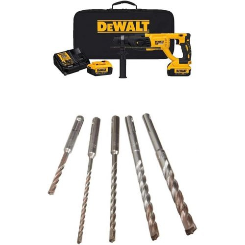  DEWALT DCH133M2 20V Max XR Brushless 1 D-Handle Rotary Hammer Kit with DEWALT DW5470 5-Piece Rock Carbide SDS Plus Hammer Bit Set