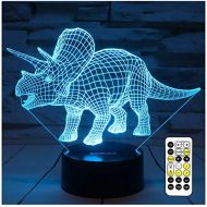[아마존베스트]ZOKEA Night Lights for Kids Dinosaur 3D Night Light Bedside Lamp 7 Colors Changing with Remote Control Best Birthday Gifts for Boys Girls Kids Baby (Dinosaur Triceratops)