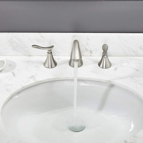  Comllen 2 Handle 3 Hole Brushed Nickel 8 Inch Lavatory Widespread Bathroom Faucet, Best Commercial Bathroom Sink Faucet with Pop Up Drain