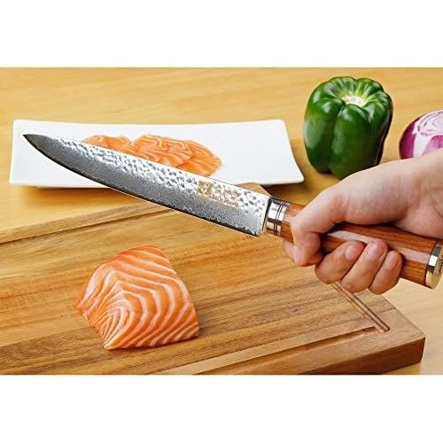  Sunlong Japanisches Damastmesser Sushi Messer 20 cm Haushalt Schinkenmesser-Damaszener VG-10 Stahl-Rasierklingenscharfe Klingen SL-DK1046R