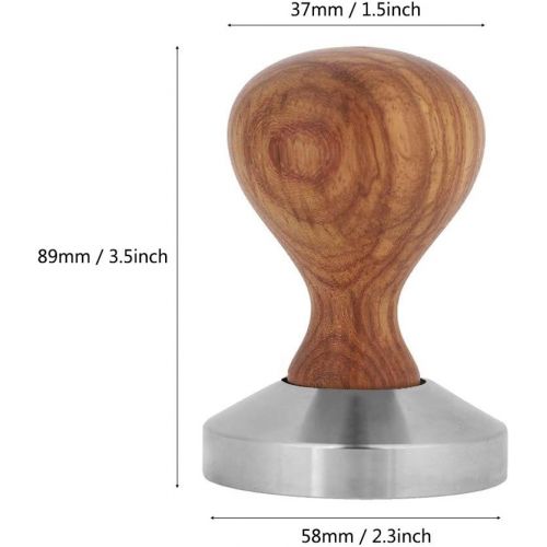  TOPINCN Coffee Tamper Stainless Steel Espresso Coffee Pressing Tool Coffee Shop Cafe Supplies 51mm/53mm/58mm Flat Base Wooden Handle(58MM)