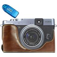 First2savvv XJPT-X20-D10 dark Brown Leather Half Camera Case Bag Cover base for Fuji FujiFilm Finepix X20.X10 + SD card reader
