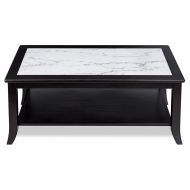 Olee Sleep VC18TB03D Classic Calcutta Natural Marble Top Coffee Table Solid Wood Edge, Black & White