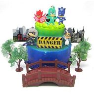 Super Hero PJ MASKS Birthday Cake Topper Set Featuring PJ Masks Characters and Decorative Themed Accessories