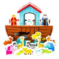 Imagination Generation Noahs Ark Shape Sorter Playset | Biblical Education Toy For Kids | Includes 7 Animal Pairs: Hippos, Lions, Giraffes, Zebras, Elephants, and More | Improves Problem Solving and Fine